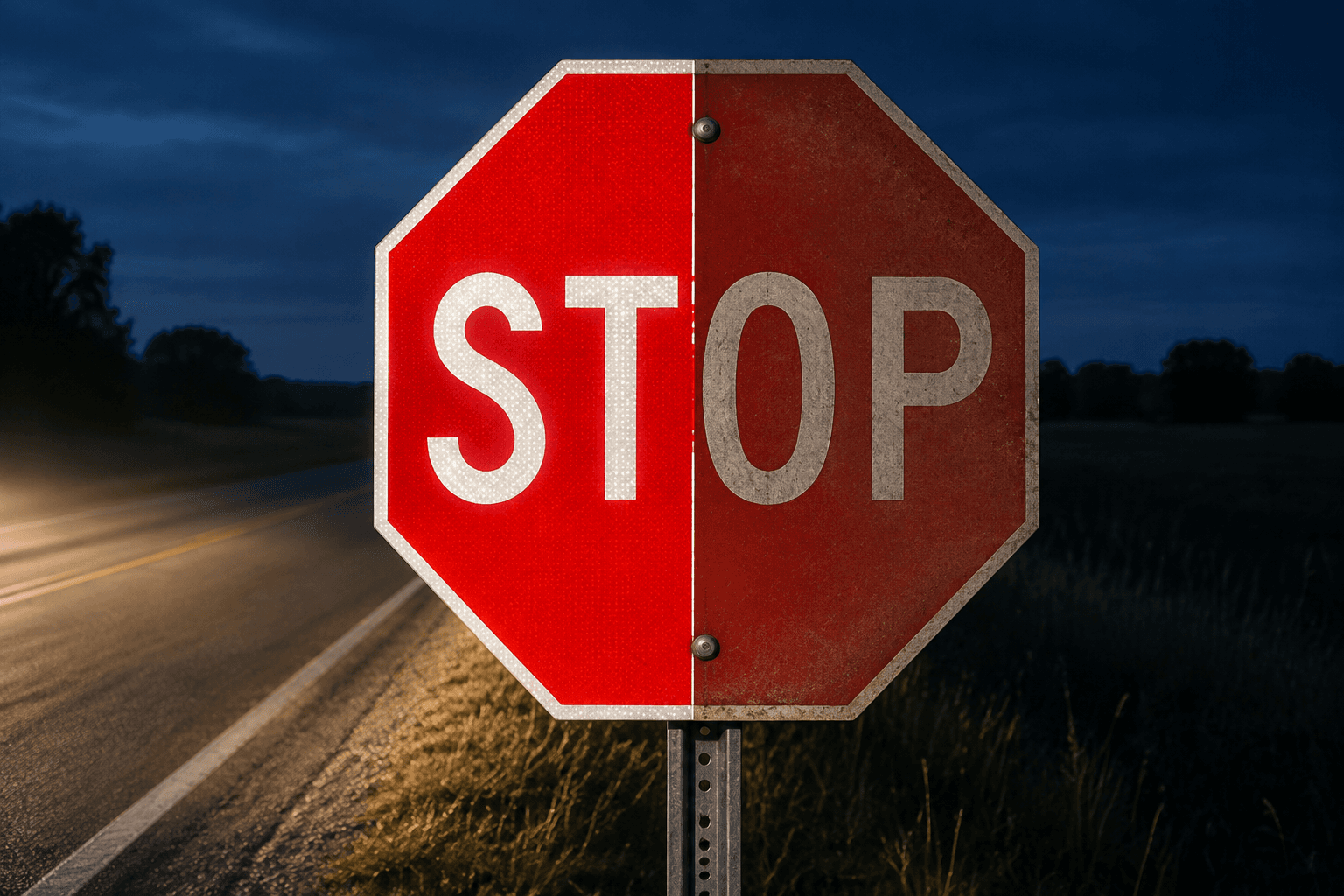STOP sign showing healthy and deteriorated condition